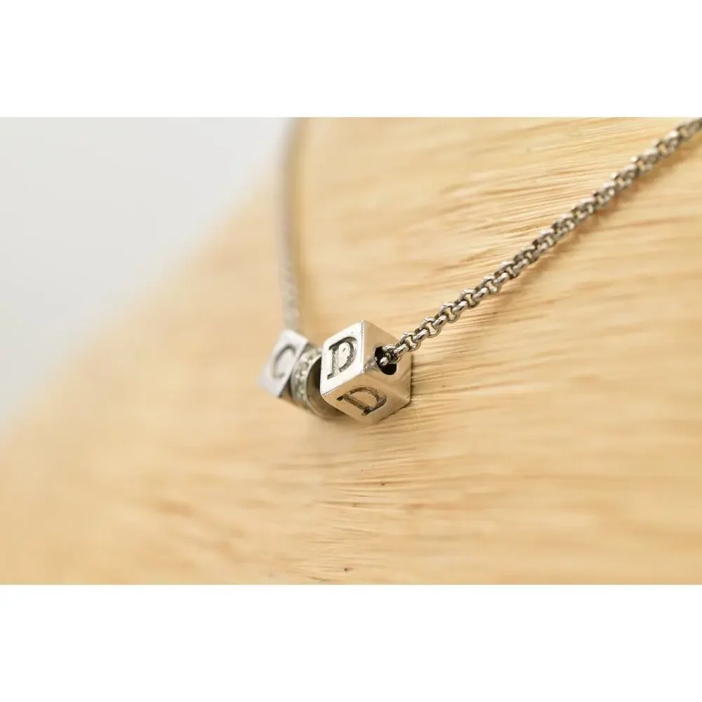 Christian Dior Vintage Block Logo Necklace Pendant Charm CD Silver Signed BinBJ